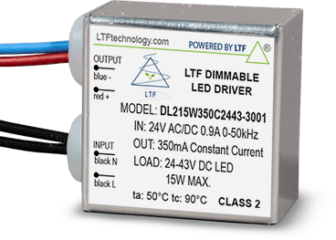DL215W350C2443-3001 15W 24V input 350mA Dimmable LED Drivers A10 case Spec Sheet Constant Current Constant Voltage Series